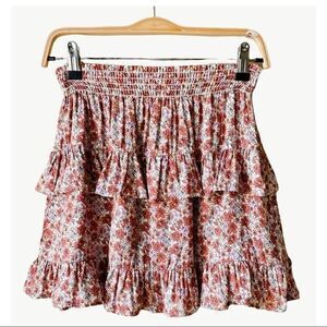 NWT Le Lis Collection Beige-Rust Floral Ruffled Tiered Womens Skirt Sz S
